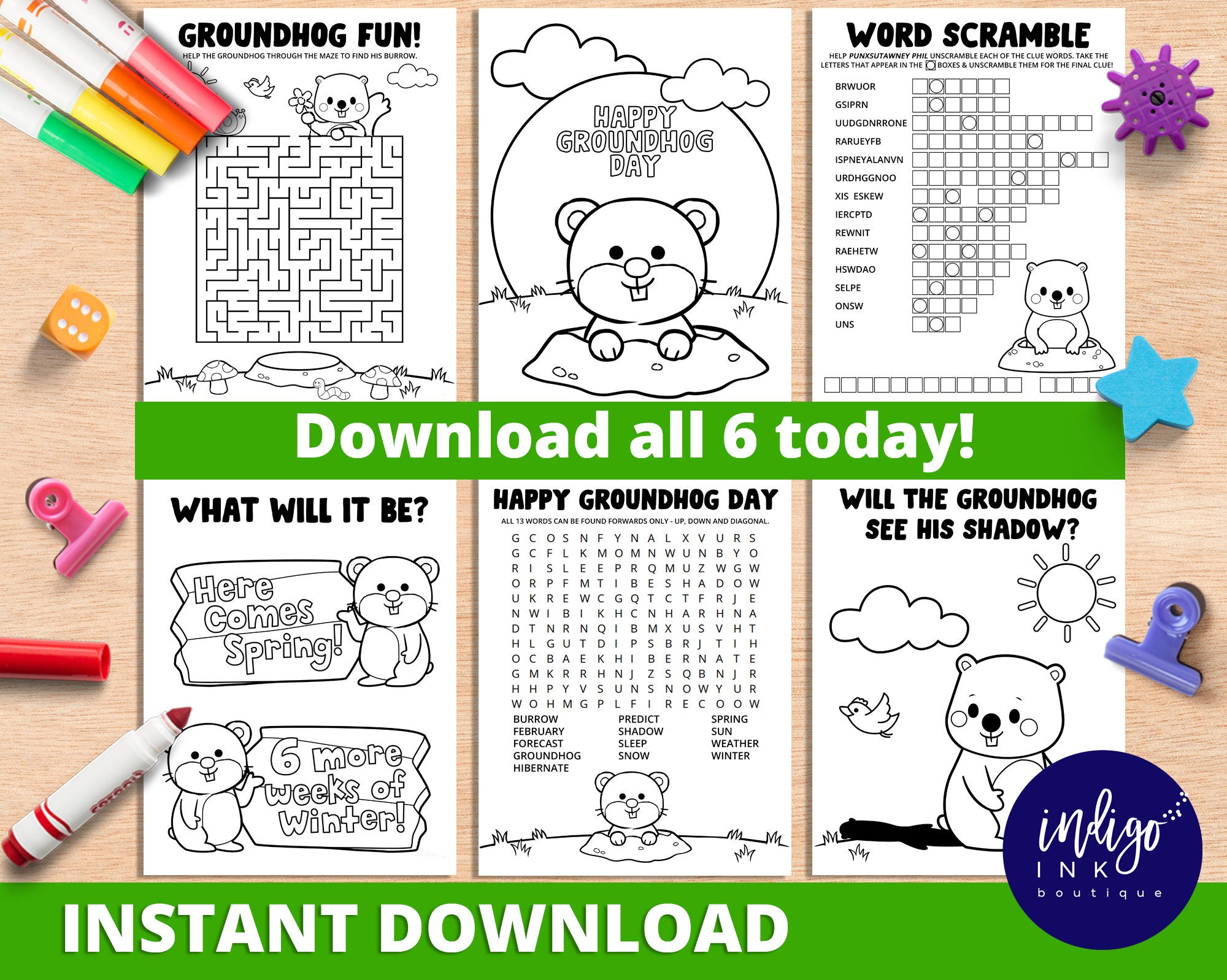 Groundhog day activity and coloring pages instant download groundhog day coloring pages groundhog day activity pages printables for kids
