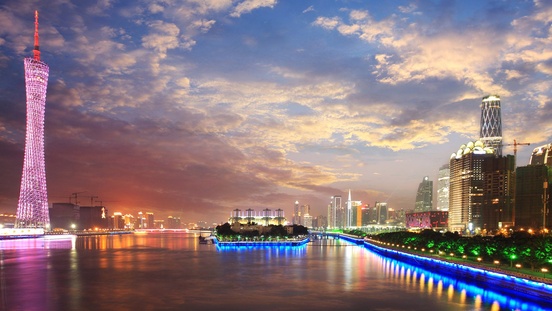 City in china guangzhous at sunset cityscape pearl river night k ultra hd wallpaper for desktop