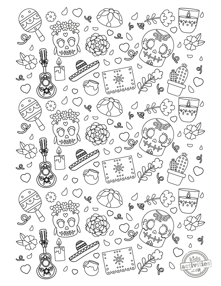 Free printable day of the dead doodle coloring page kids activities blog
