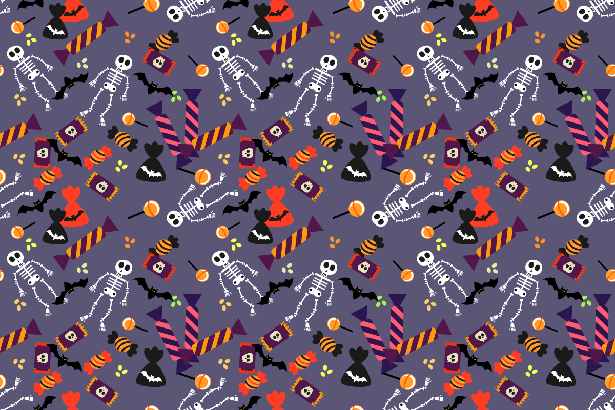 Halloween candy and skeleton seamless grafik von thanapornpinp