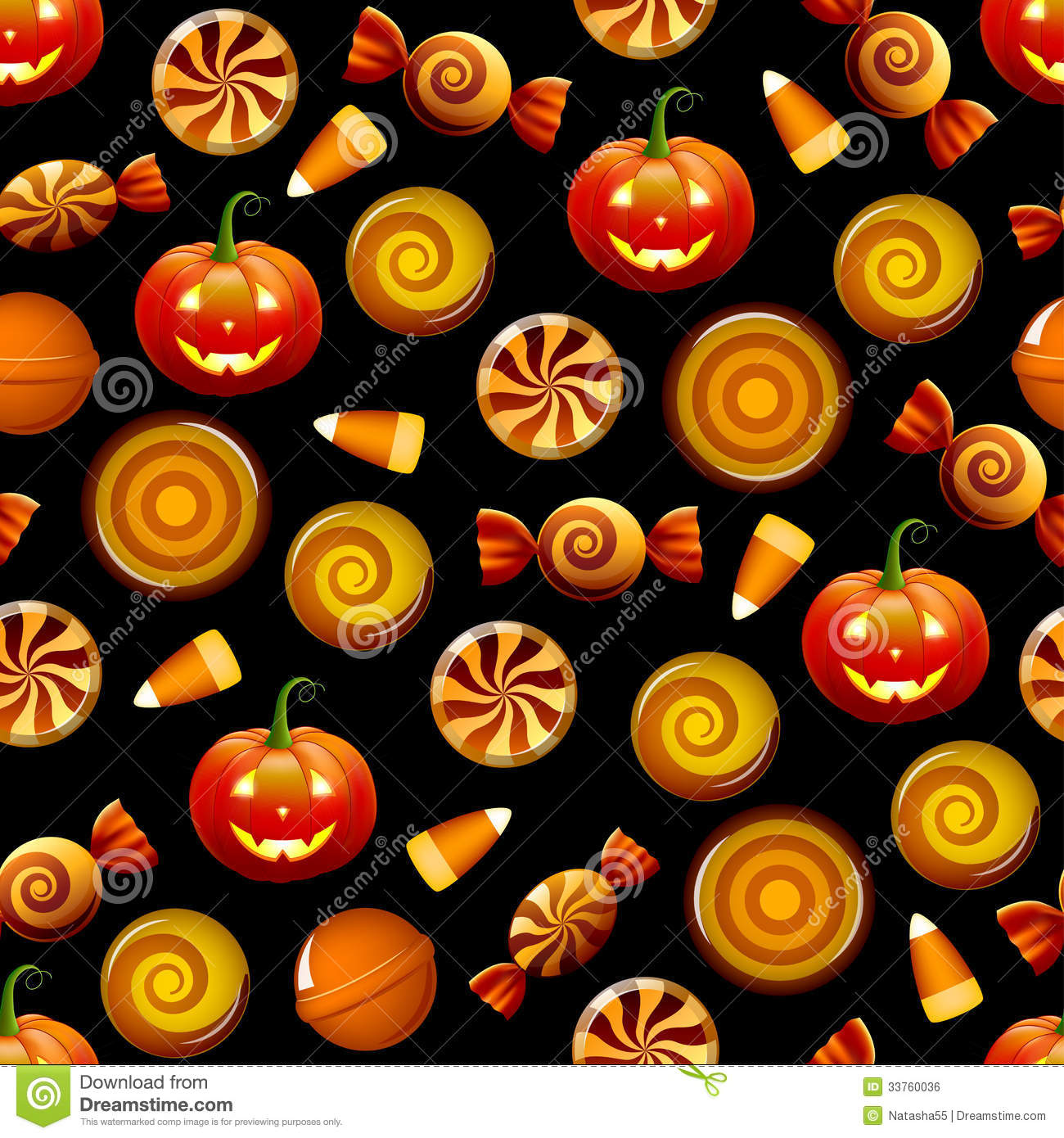 Halloween candy seamless pattern with pumpkins stock vector