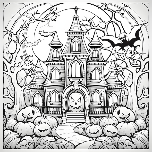 Premium ai image halloween coloring page black and white