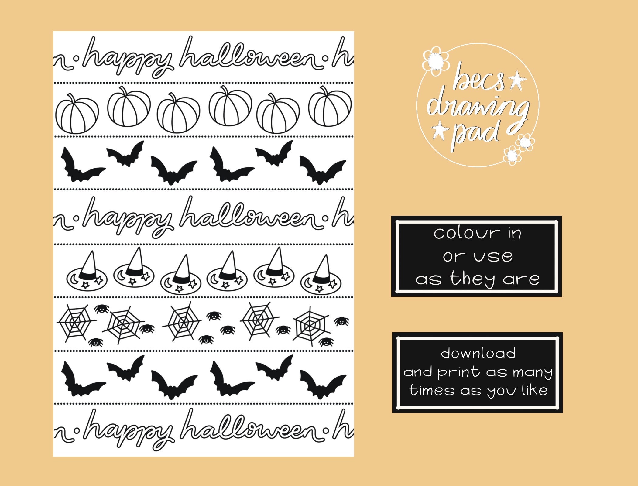 Printable colour in halloween paper chains print at home party decorations