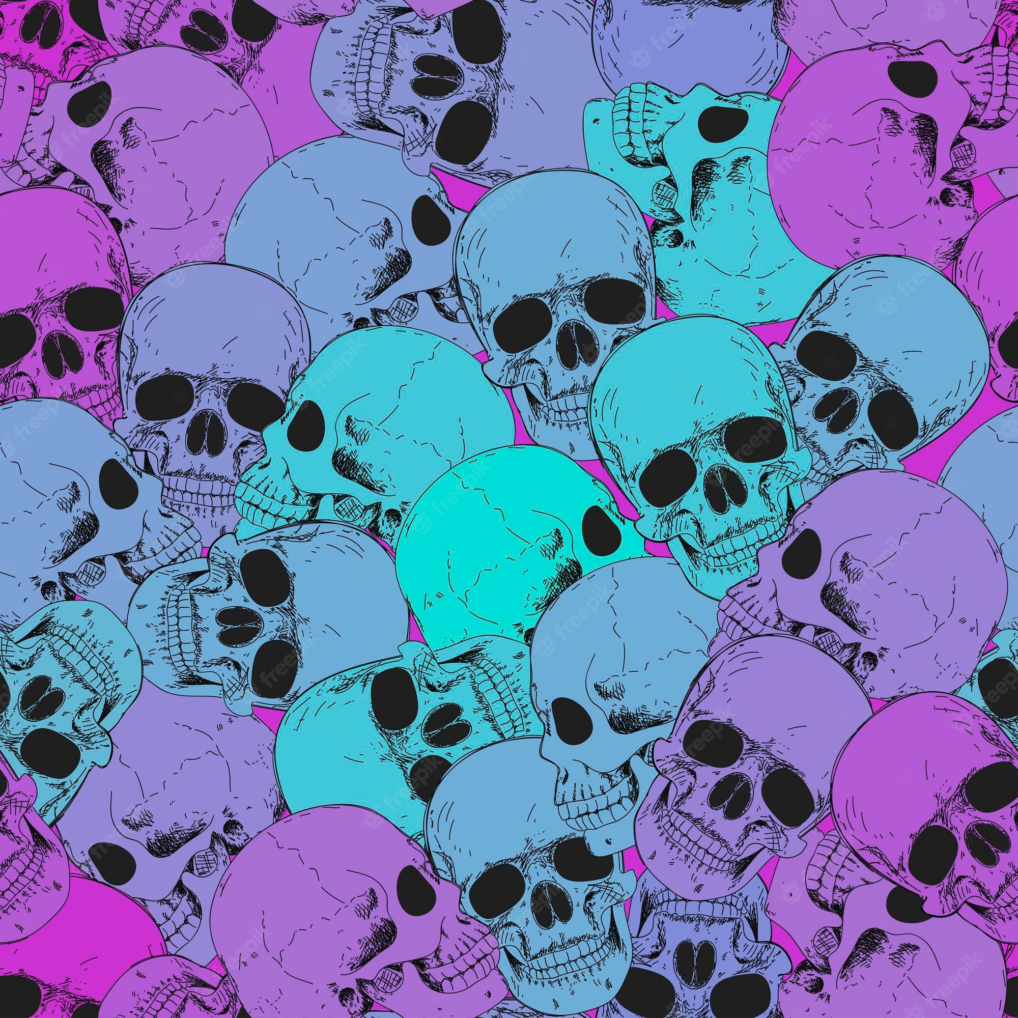 Premium vector skull seamless pattern halloween wallpaper human skeleton hand drawing background