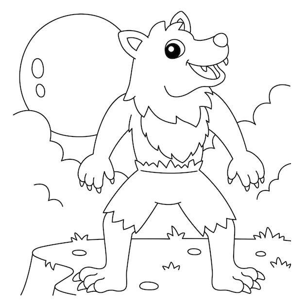 Premium vector werewolf halloween coloring page for kids