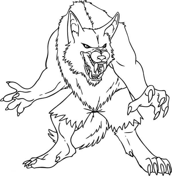 Angry halloween werewolf coloring page