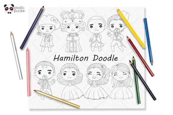 Hamilton doodle clipart coloring page printable instant download png files dpi