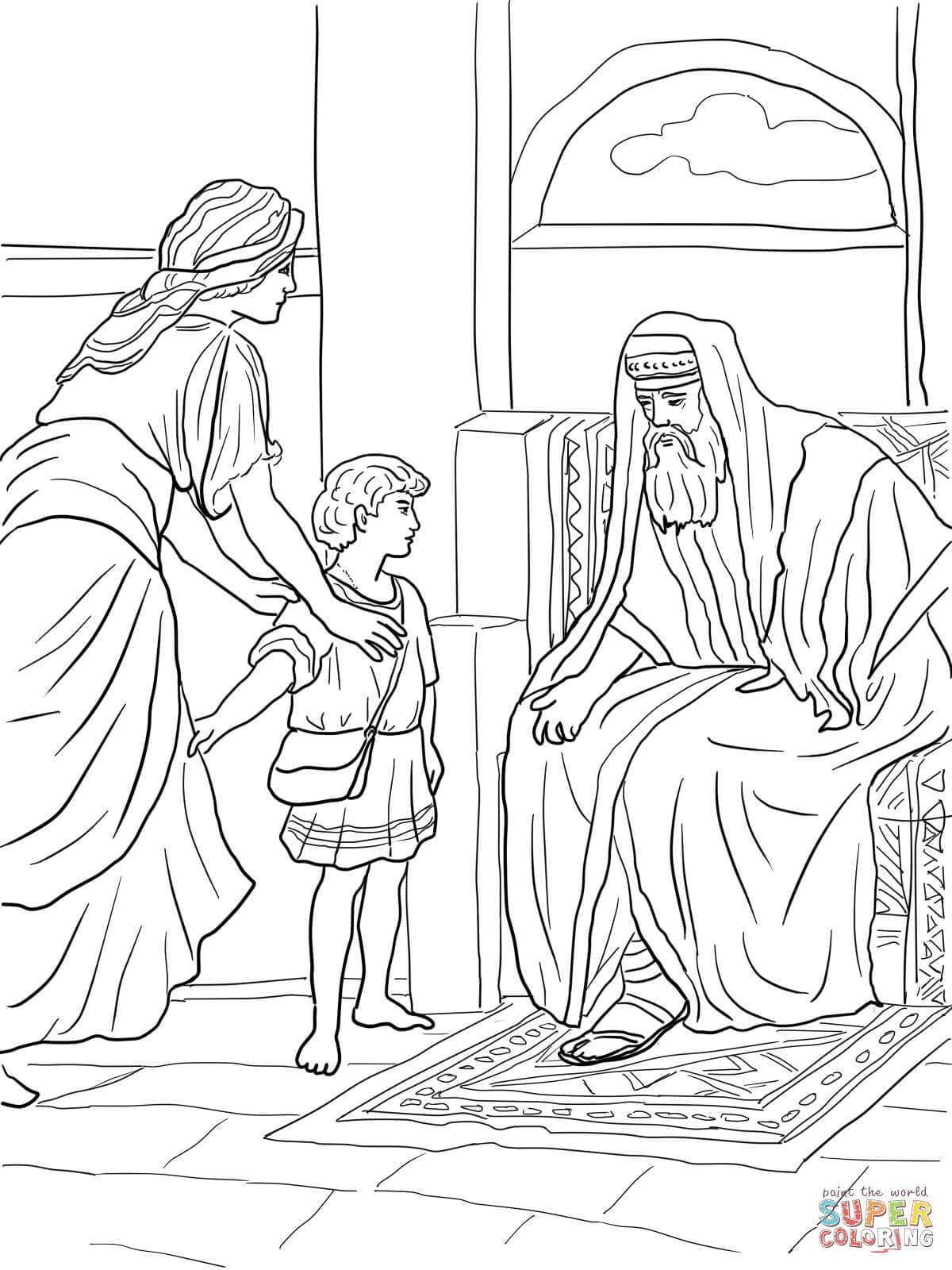 Hannah brought samuel to eli coloring page free printable coloring pages