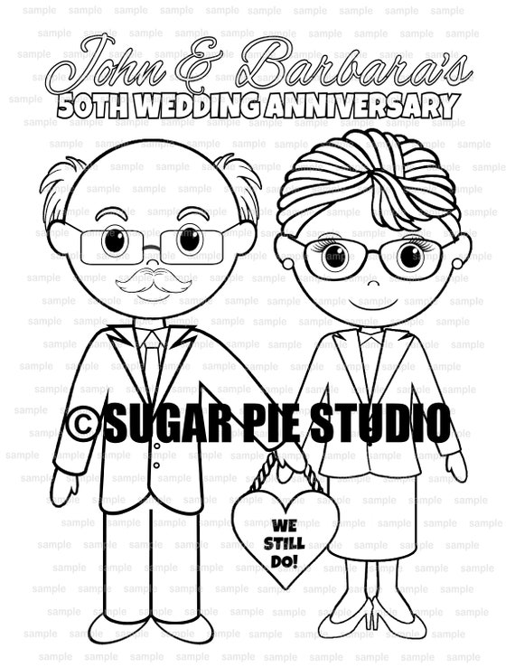 Wedding anniversary coloring page party favor childrens kids activity pdf or jpeg file