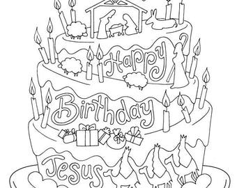 Happy birthday jesus christmas coloring page kids holiday slugs and bugs printable download pdf