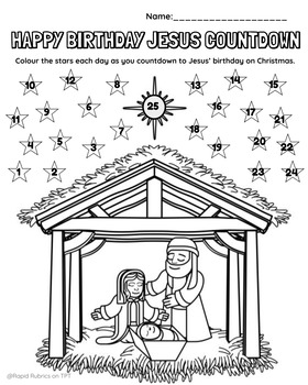 Happy birthday jesus days to christmas countdown colouring page rapid rubrics