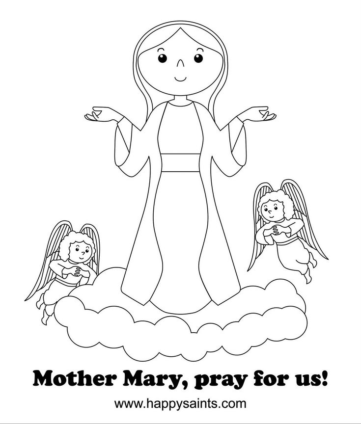 Artistic coloring page celebrate mother mary with happy saints