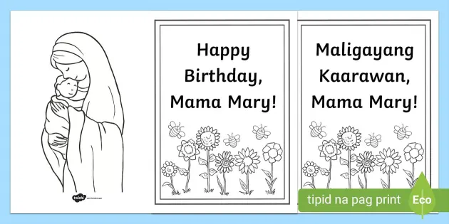 Mama mary birthday card pagbati kay mama mary coloring preschool