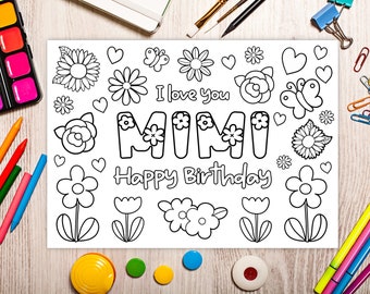Printable coloring birthday card for mimi grandmother birthday card diy gift kids craft for grandma mimi birthday instant download card