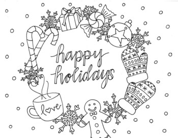 Happy holidays wreath coloring sheet by hannah ash tpt