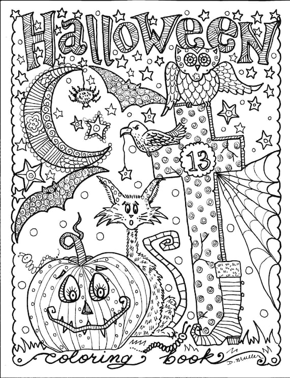 Pages instant download halloween coloring pages art to colordigitaldigi stampwitchcatmoonfall