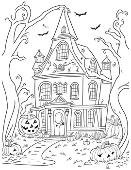 Halloween coloring page haunted house
