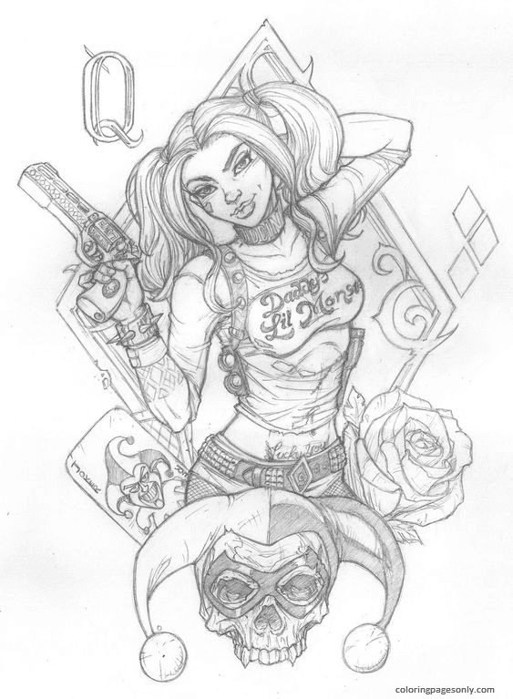 Harley quinn coloring pages printable for free download