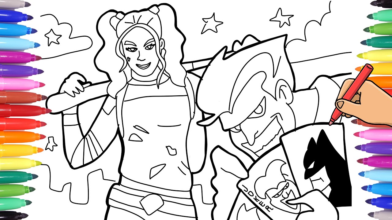 Harley quinn and joker coloring page how to draw harley quinn superheroes coloring pages