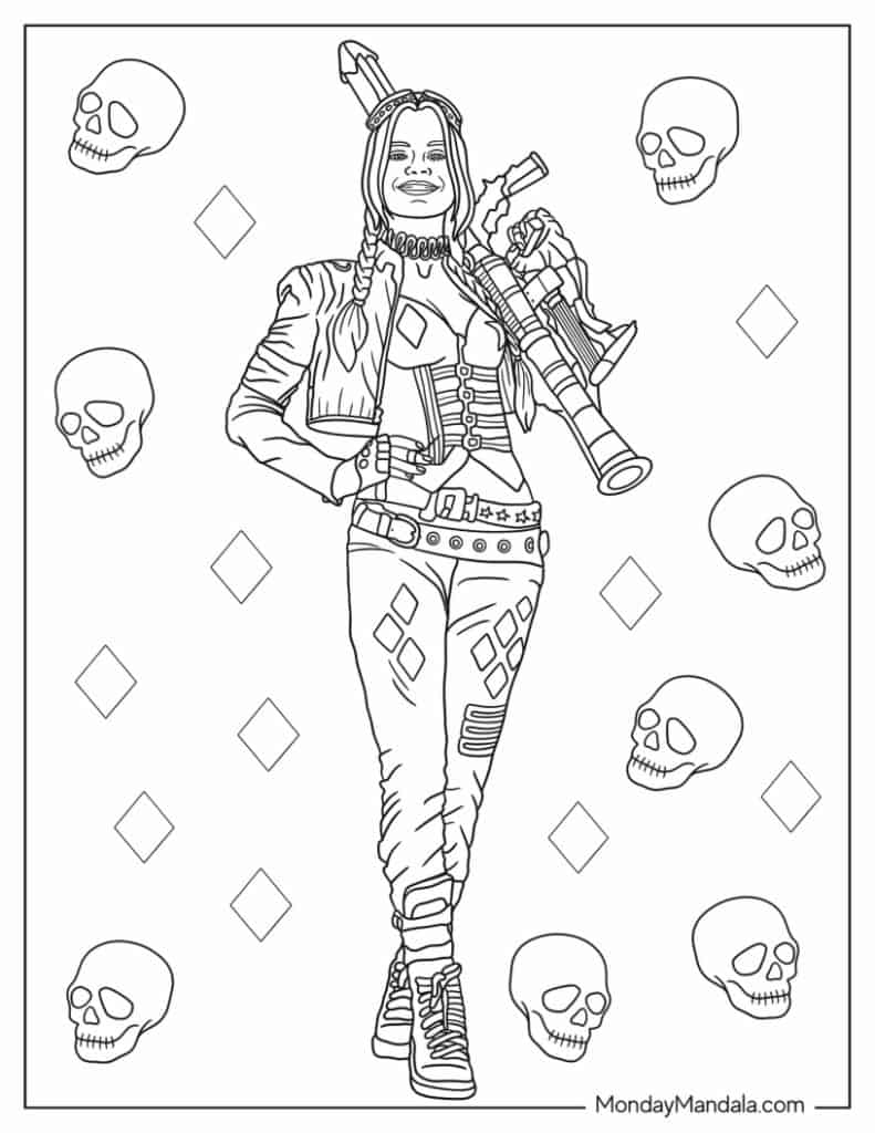 Harley quinn coloring pages free pdf printables