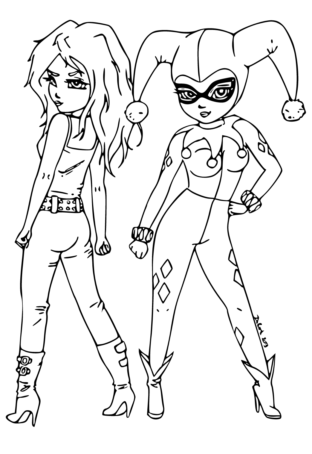 Free printable harley quinn mask coloring page for adults and kids
