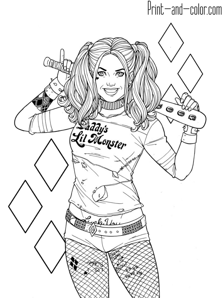 Harley quinn coloring pages print and color superhero coloring pages harley quinn drawing disney princess coloring pages
