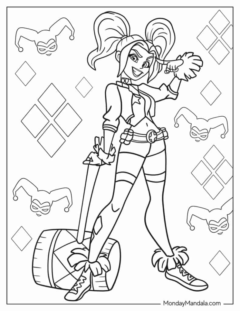 Harley quinn coloring pages free pdf printables