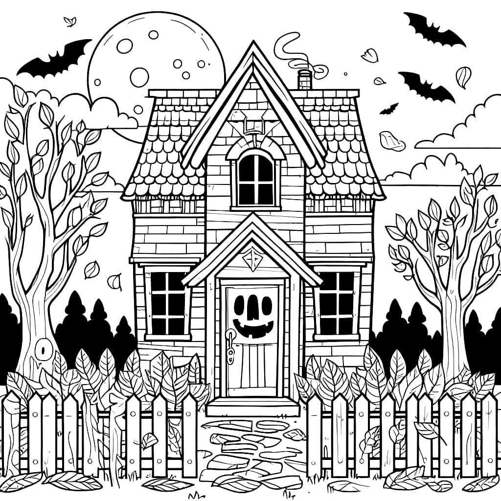 The haunted house coloring page
