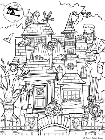 Haunted house coloring page â tims printables