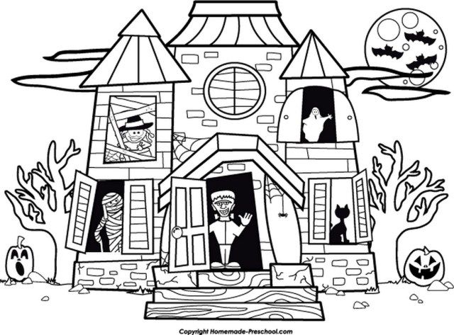 Awesome image of haunted house coloring pages