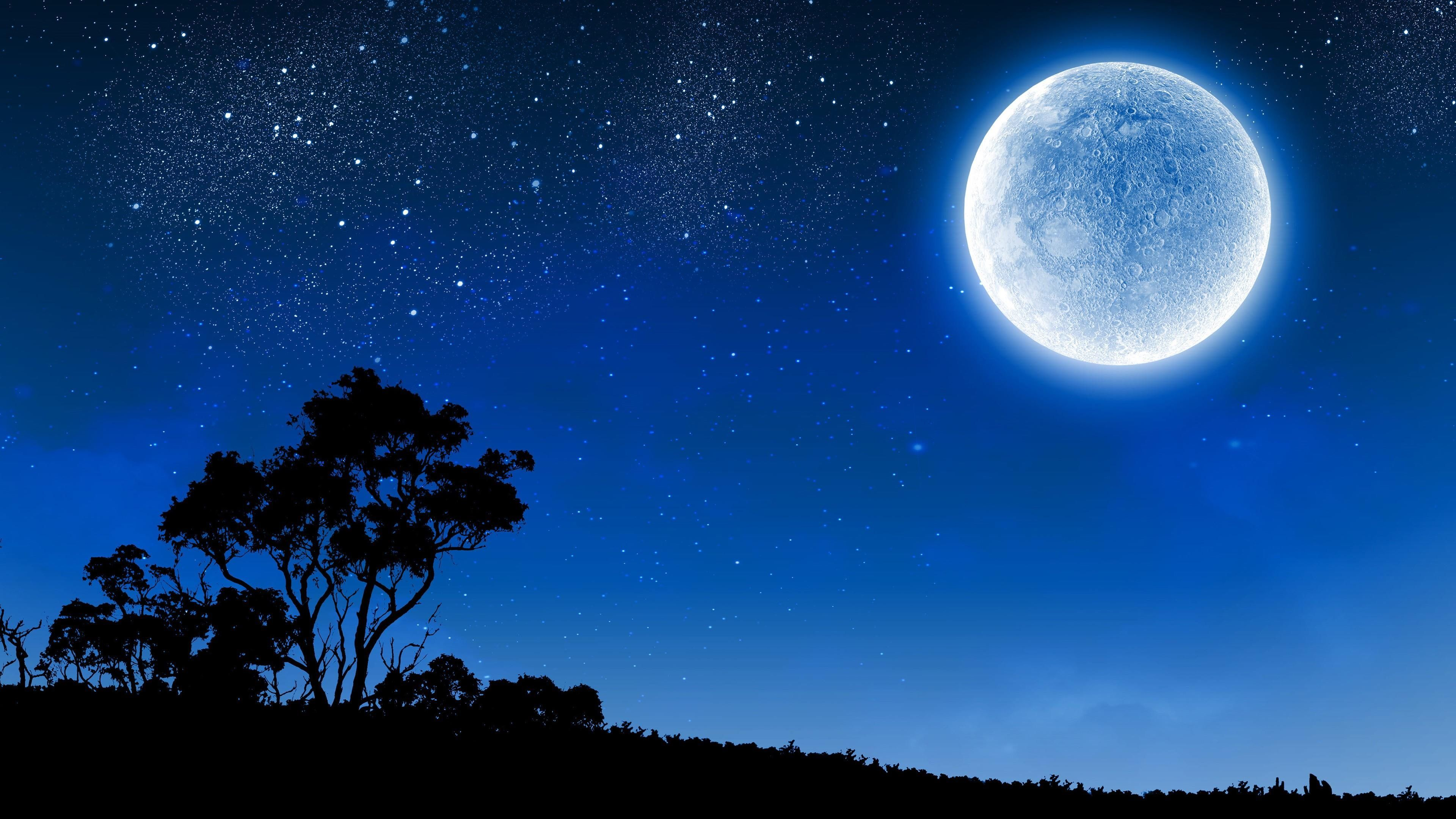 Night moon wallpapers and backgrounds k hd dual screen