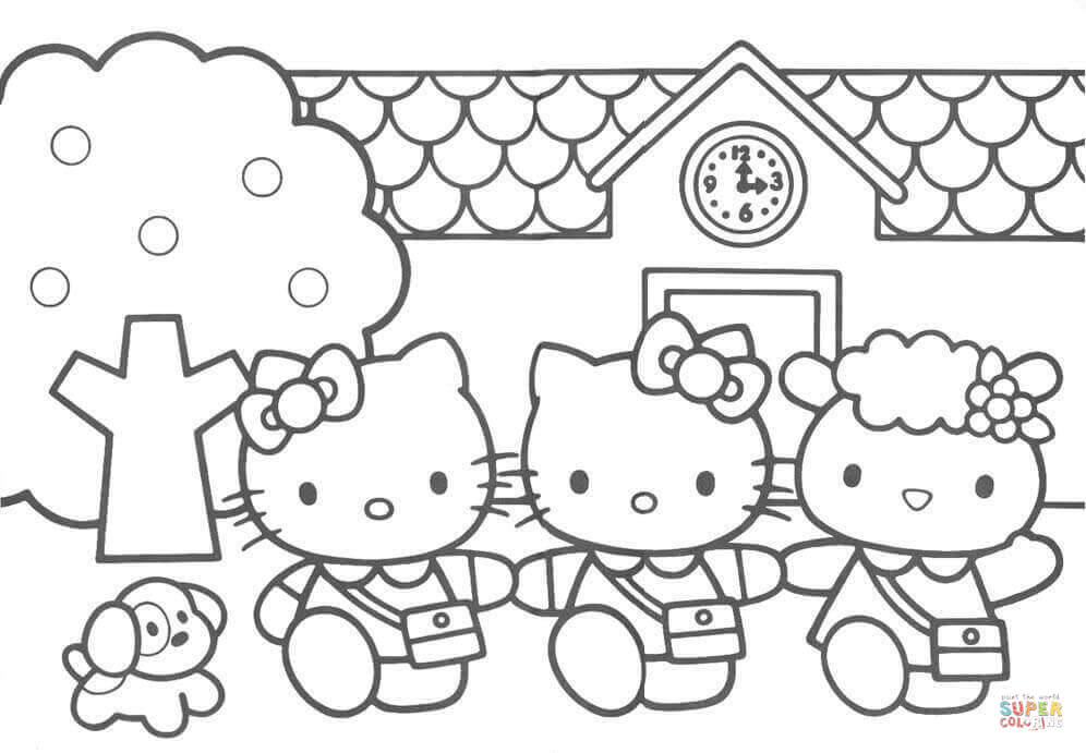 Hello kitty friends coloring page free printable coloring pages