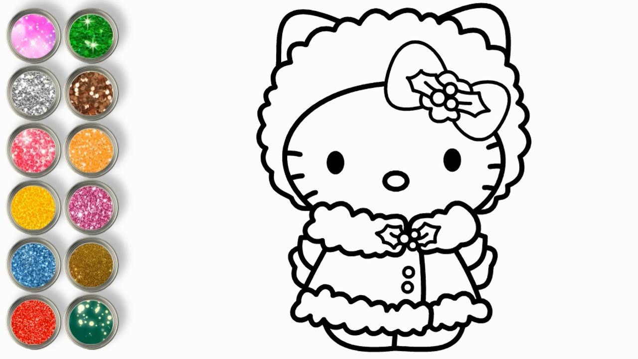 Hello kitty christmas coloring ð drawing and coloring pages for kids ð glitter hello kitty ð
