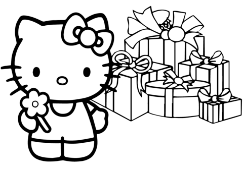Hello kitty happy christmas coloring page free printable coloring pages