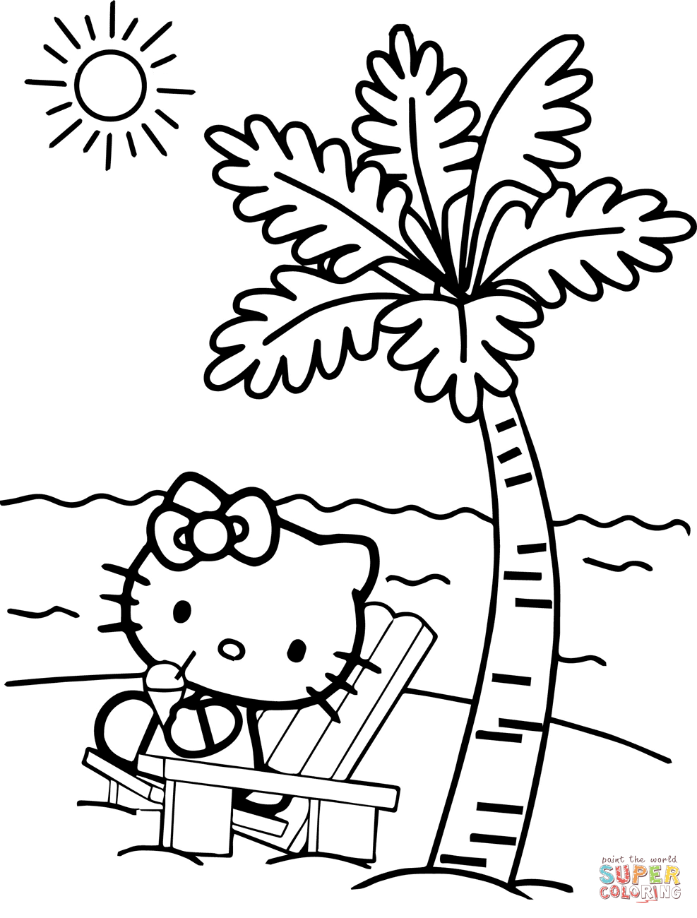 Hello kitty at the beach coloring page free printable coloring pages