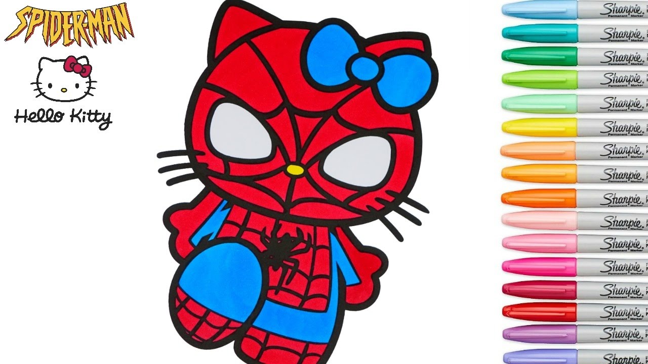 Hello kitty coloring book spiderman marvel sanrio episode colouring pages rainbow splash
