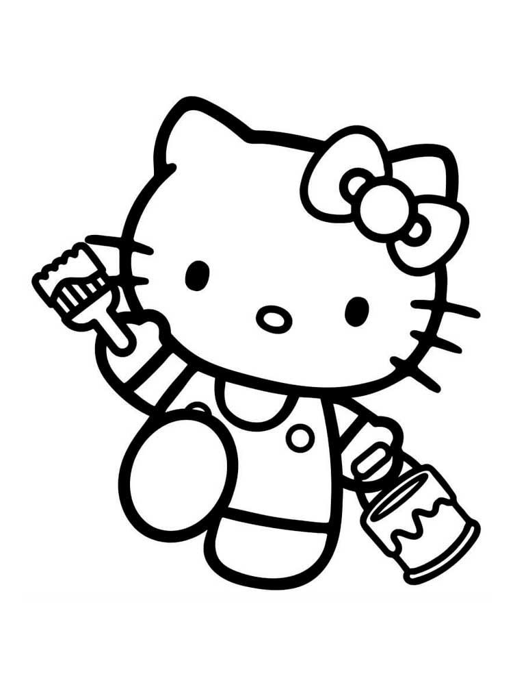 Hello kitty with a paint coloring page
