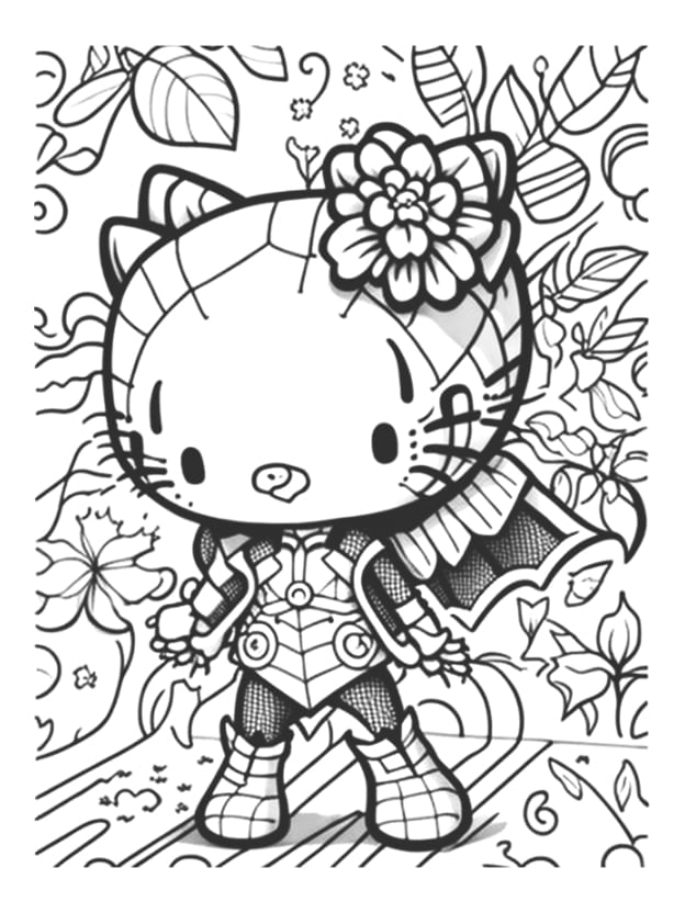 Hello kitty but spiderman coloring pages printable