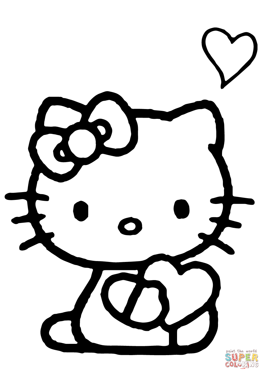 Hello kitty with a heart coloring page free printable coloring pages