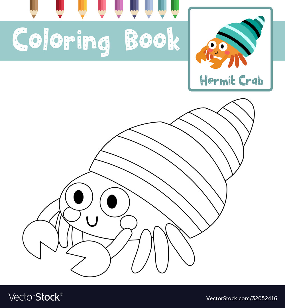 Coloring page colorful hermit crab animal cartoon vector image