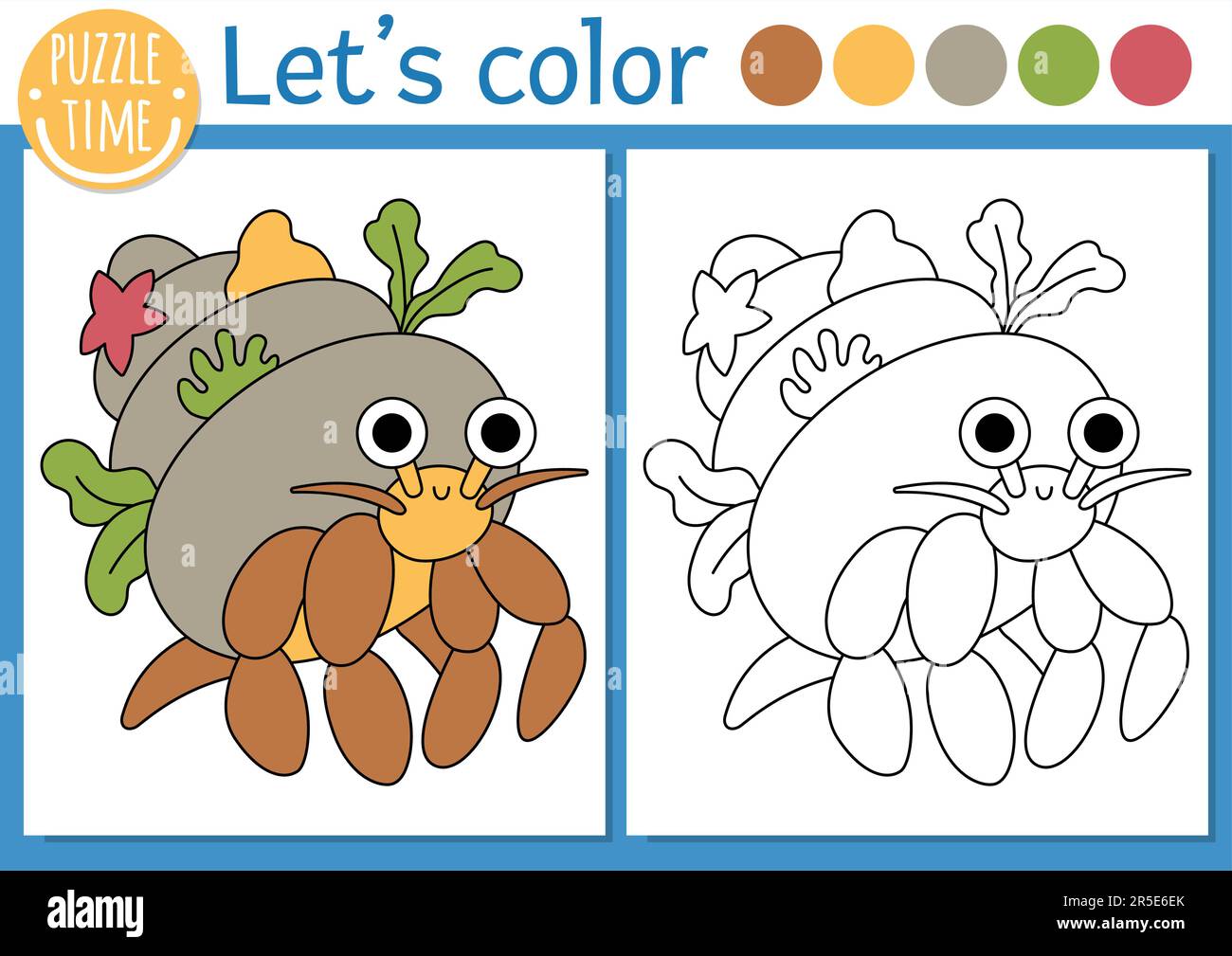 Under the sea coloring page for children with hermit crab vector ocean life outline illustration with cute water animal color book for kids with col stock vector image art