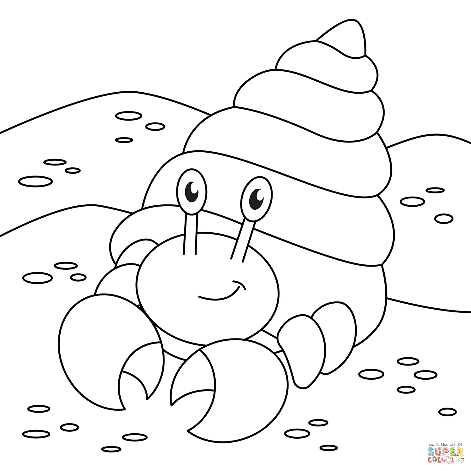 Cute hermit crab coloring page free printable coloring pages