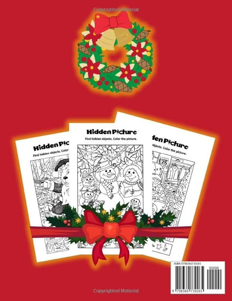 Christmas hidden objects picture book brain games puzzle coloring pages for men women relaxation seek find the objects world painting books