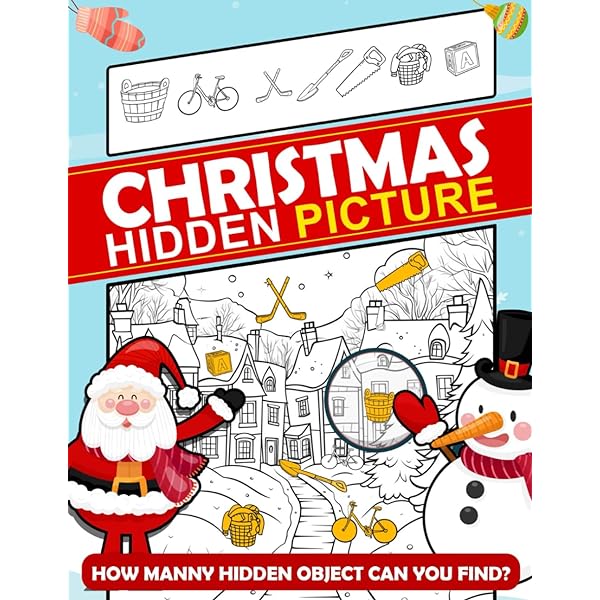 Christmas hidden pictures discover hidden pictures christmas book puzzles book gift for birthday stress relief hidden object activity book gift for kids adults aj lucas sammy books