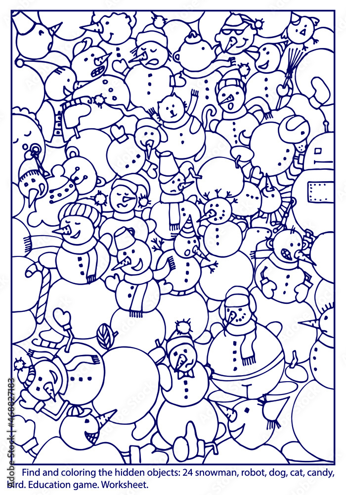 Find and color hidden objects winter puzzle game for kids adult christmas education game for family celebration school party magazines sketch vector vector