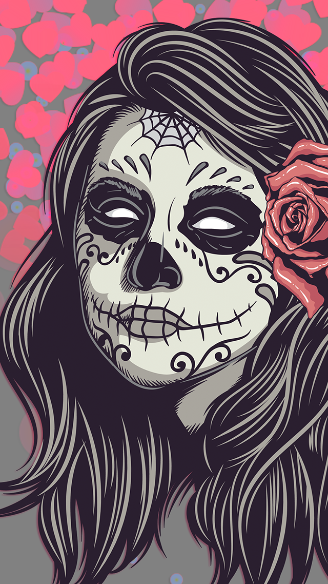 Mexican girl skull home screen wallpaper