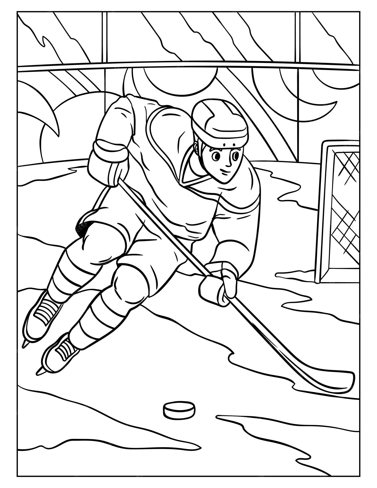 Premium vector ice hockey coloring page for kids