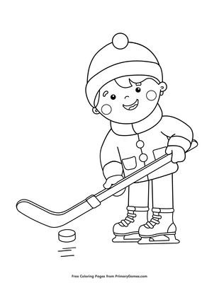 Boy playing ice hockey coloring page â free printable pdf from