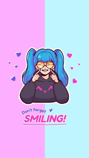 Pink and blue animated smile girl mobile wallpaper template and ideas for design