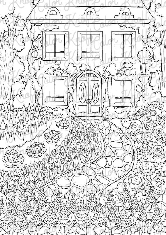 Home sweet home adult coloring page digital download coloring instant download